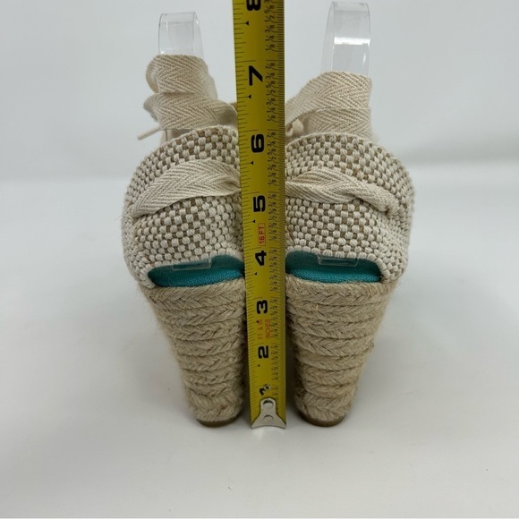 Pinaz Made in Spain Turquoise Blue & White Lace Up Espadrille Wedges Size 38 - Picture 8 of 15